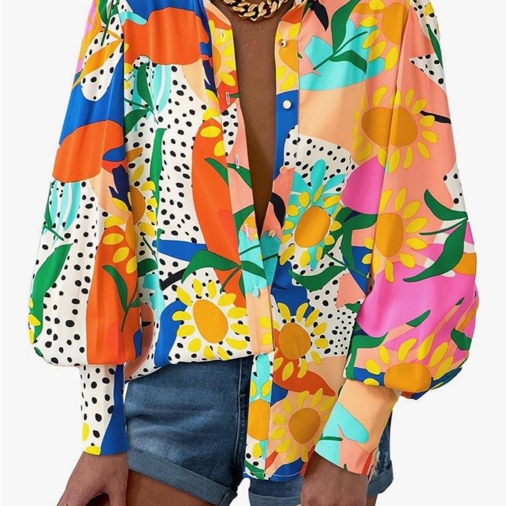 New with Tags ! Size Large Colorful Blouse Floral Women's Top